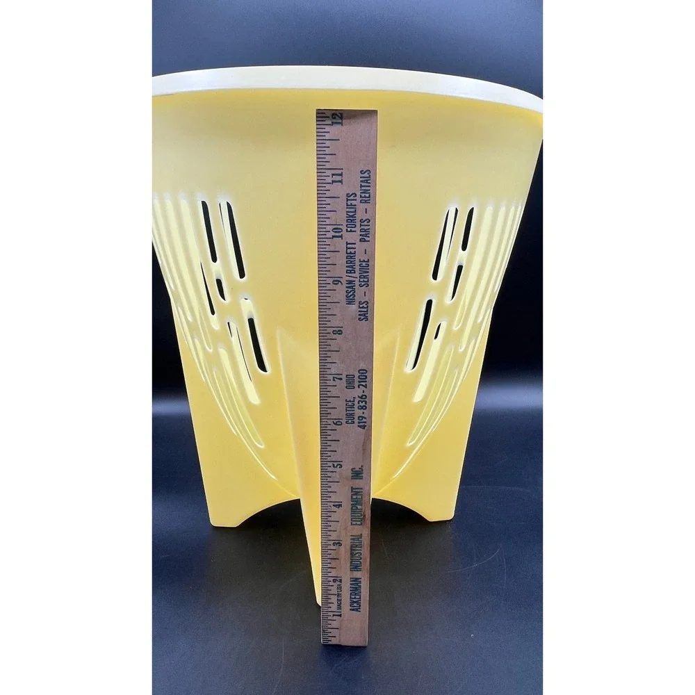 Vtg Butter Yellow Plastic Slotted Wastebasket Pedestal Base Garbage Israel 13